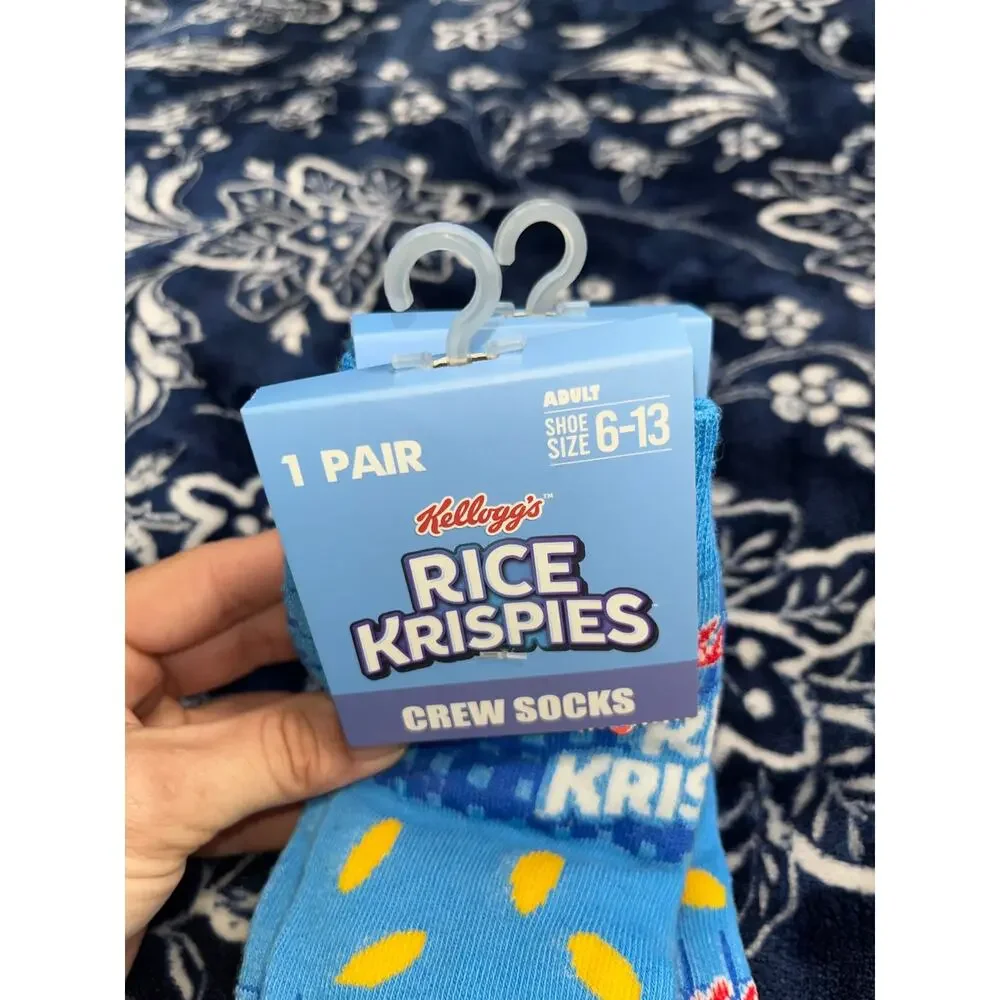 NEW! Kelloggs Rice Krispies Cereal Pattern Socks Size 6-13 Adult